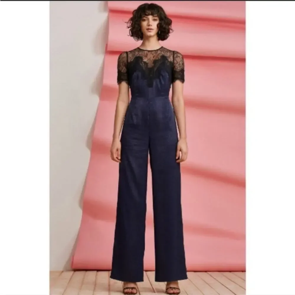 NEW Foxiedox Nixie Lace Wide Leg Illusion Neck Jumpsuit, NWT, Size XS, MSRP $189